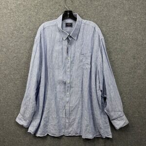 Paul &‎ Shark Yachting Mens 5XL Blue White Striped 100% Linen Button Down Shirt
